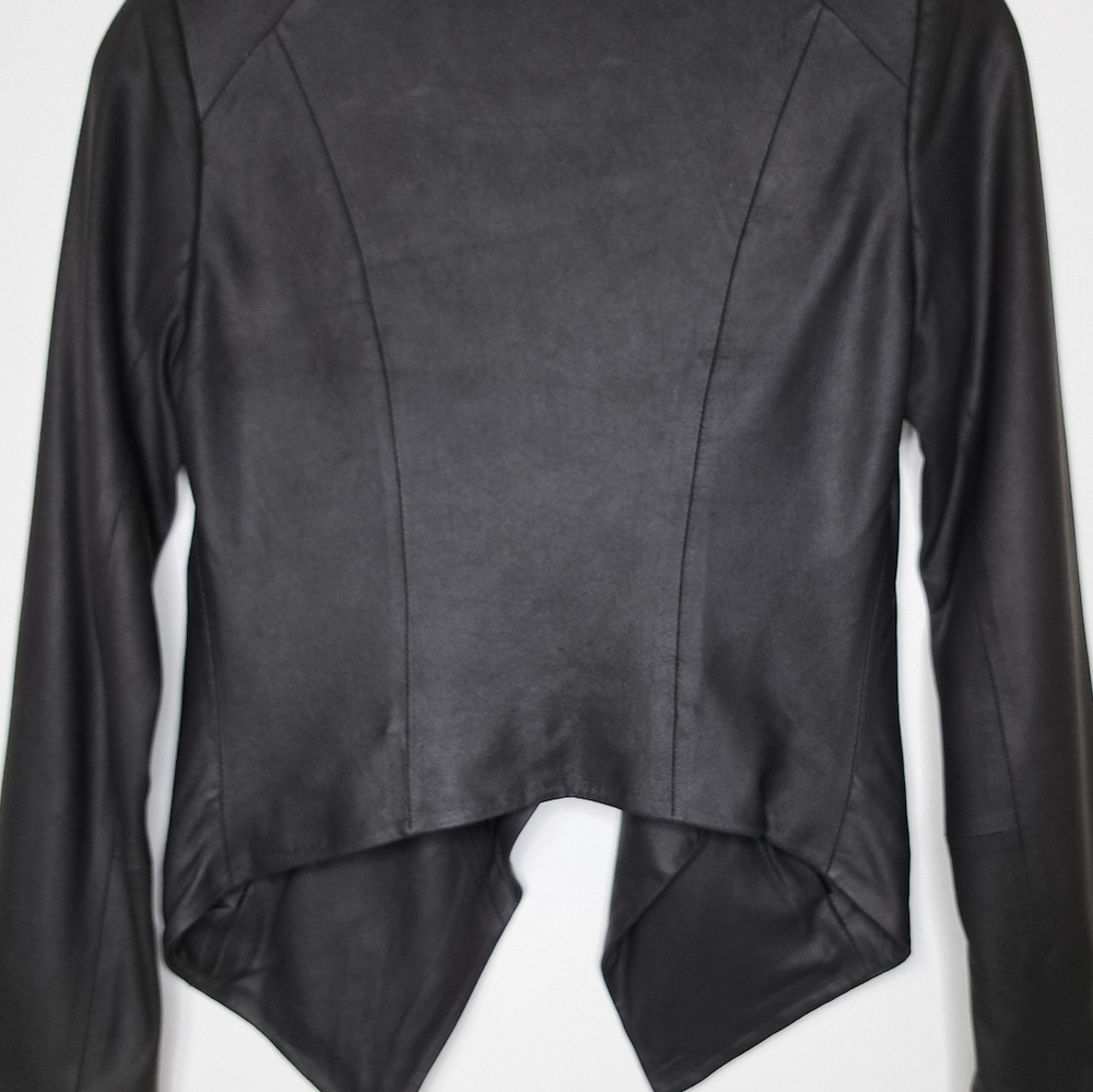 B.B Dakota Women's Brycon Black Leather Open Front Drape Jacket Size XS NWOT - Picture 11 of 16